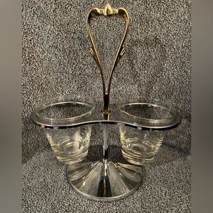 Kromex Art Deco Condiment Set With Two Glass Cups, Vintage, 1950s, United States